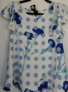 Very feminine and cute  white and blue top